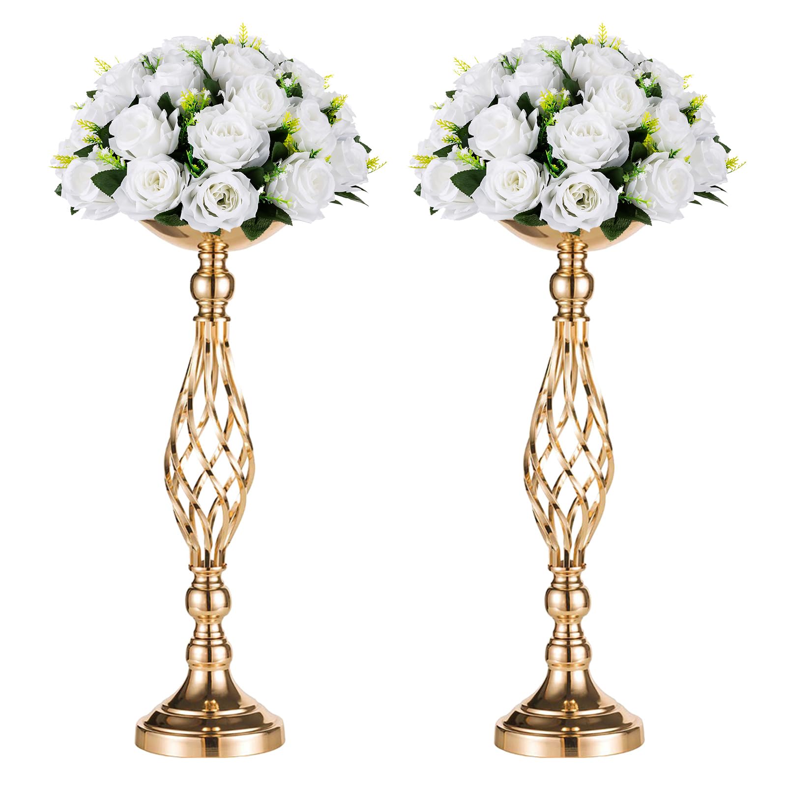 Photo 1 of 2 Pcs Versatile Metal Flower Arrangement & Candle Holder Stand Set for Wedding Party Dinner Centerpiece Event Restaurant Hotel Decoration (Gold, 2 x M)