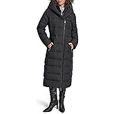 DKNY Women's Maxi Puffer Coat With Bib and Asymmetrical Zipper Front – Long Quilted Winter Jacket
