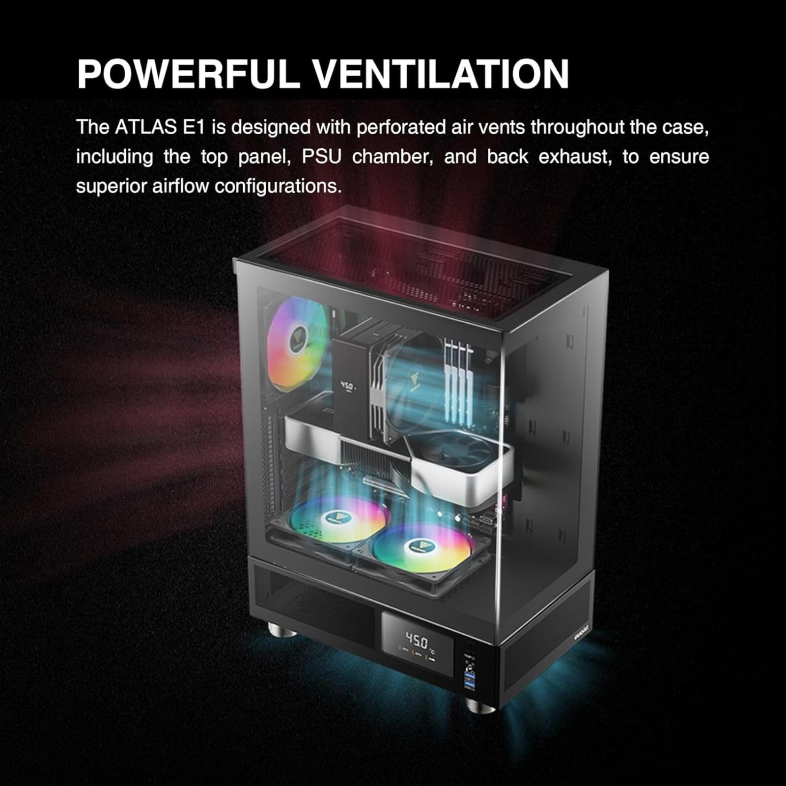 GAMDIAS ATX Mid Tower Computer Case with Tempered Glass, Gaming PC Case w/Temperature Display LCD & 3X 120mm ARGB Fans, Support Up to 5X Fans, 240mm AIO/Radiator, 340mm GPU/VGA, 160mm CPU Air Cooler