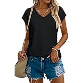 YUCOLEN Women's Cap Short Sleeve Tunic Tops V Neck Cotton T-Shirts UPF50+ Soft Breathable Summer Basic Tee