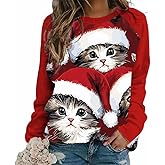 BIVENANT Funny Christmas Hoodies for Women Cute Cat Dog Sweaters Long Sleeve Pullover Christmas Crewneck Sweatshirts