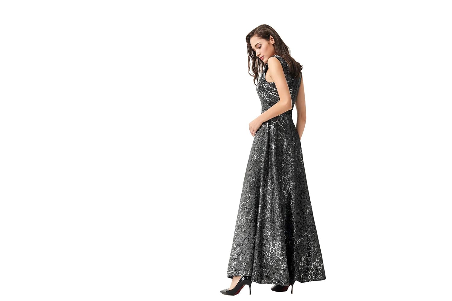 Women Dress V-Neck line Elegant Sleeveless Cocktail Party Long Dress