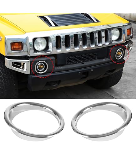 PIUGILH Front Bumper Corner Bezels & Fog Light Covers For Hummer H2 2003-2009 – Silver Trim Frame Upgrade