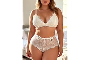 Lingerie Set for Women Plus Size Lace Bra and Panty Sets 2 Piece Sheer Floral Scalloped Trim Lingerie Outfits