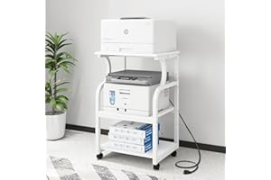 Natwind 3 Tier Printer Stand,Rolling Printer Table with Adjustable Storage Shelf for Home Office Organization,Multifunctional Shelves for Heat Press,3D Printer (White)