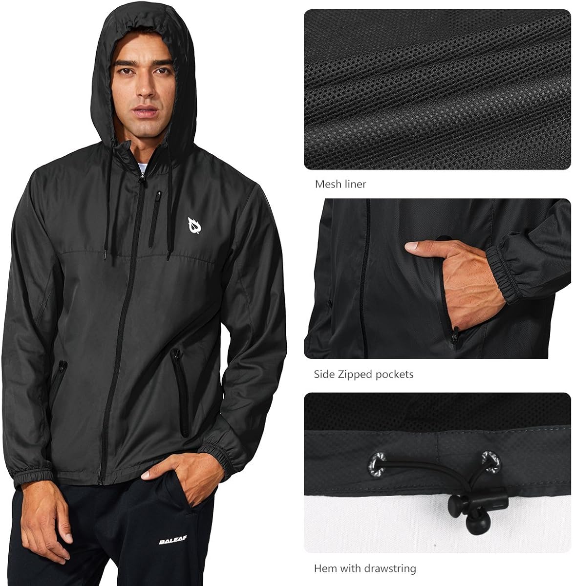 BALEAF Men's Sports Windbreaker Running Track Workout Jackets Lightweight Water Resistant Jackets Zip Pockets: Clothing
