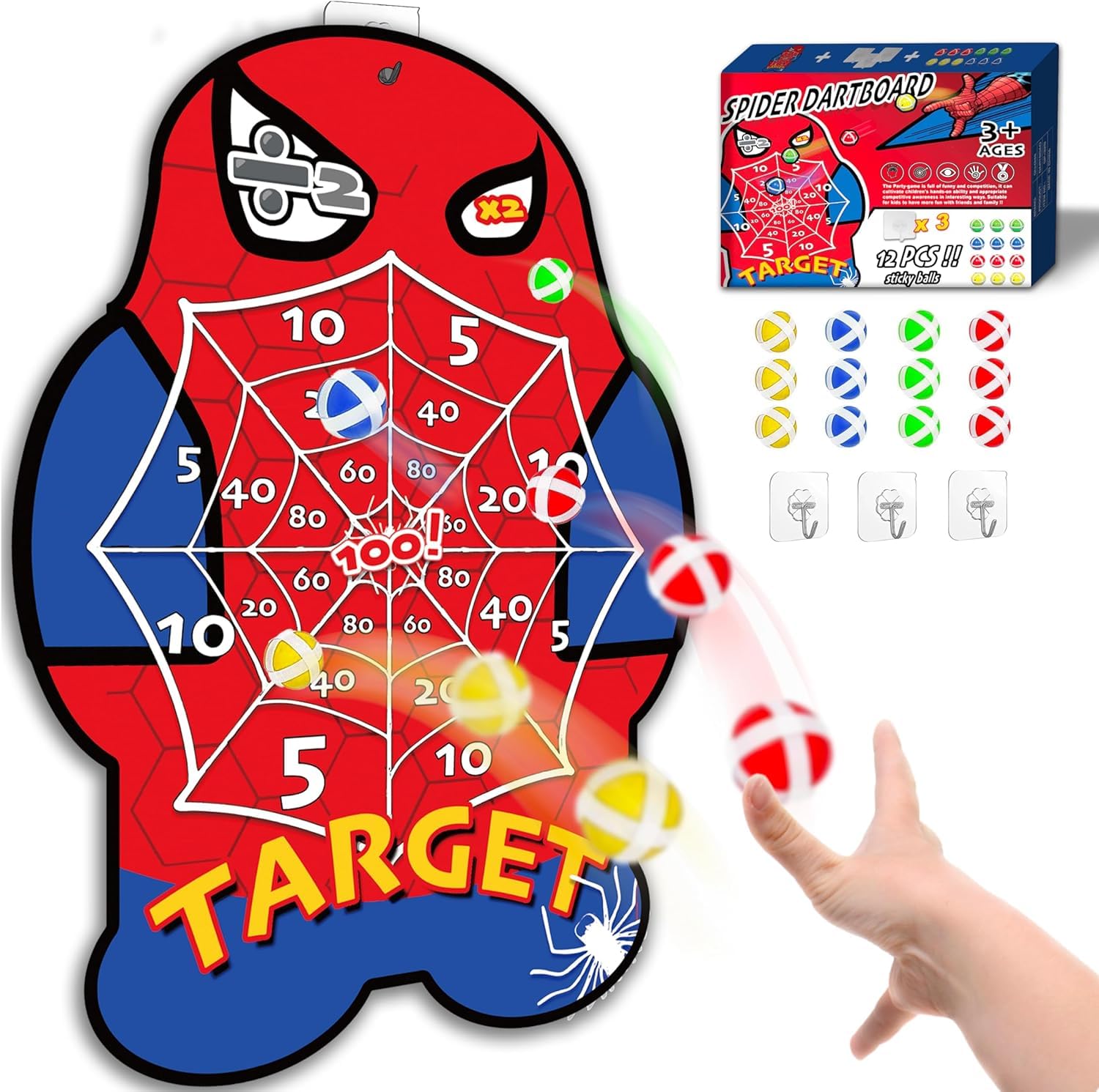 28" Spider Toys with 12 Sticky Balls,Toss Games for 3-9 Year Old Boys Girls, Outdoor & Indoor Dartboard Games age 3-9 Year Old Girls Boys, Birthday Gifts for Kids, Garden Toys, Kids Party Games