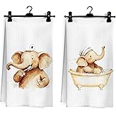Ghoaoivo Funny Elephant Bathroom Hand Towels, Gifts for Elephant Lovers, Humorous Brushing Bathing Elephants Hand Towels for Bathroom Washroom Restroom Decor, 16x24 Inch Set of 2
