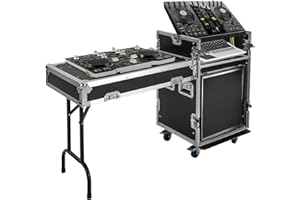 MIOUYTRT 12U Mobile PA DJ Rack/Road Case, Network & Stereo Rack with DJ Mixer Tops, Heavy-Duty 2-Tier Studio Equipment Cabinet with 4 Wheels, Amplifier Mixer Storage Stand for Live Sound, KTV, Home Theater