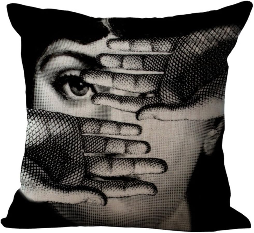 Rita Home Decor Fornasetti Creation Lina's Bouncing Exaggerated Face Throw Pillow Covers 18x18 Inch Cushion Cover Pillowcase with Zipper Cotton Linen Burlap Square Pillow Cover for Sofa Home Decor