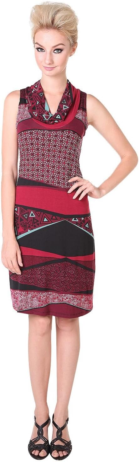 Chic Mariposa Patchwork Printed Cowl Neck Sleeveless Summer Women's Dress
