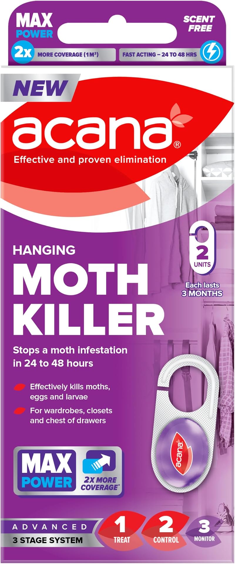 Acana Hanging Moth Killer 2 Pack for Wardrobes Max Performance