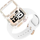 DABAOZA Compatible for Apple Watch Bands 42mm with Bumper, Bling Glitter Women Silicone Soft Comfortable Strap for iWatch SE Ultra 3 2 Series 11 10 9 8 7 6 5 4 3 2 1(White Rosegold,42/S11)