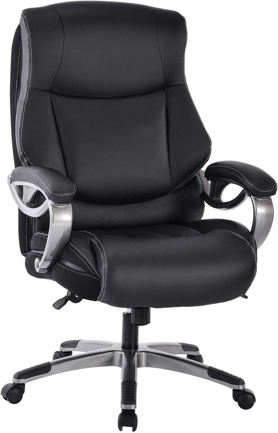 REFICCER Big & Tall High Back Executive Office Chair - Bonded Leather Ergonomic Computer Desk Swivel Chair with Tilt Function, Thick Padding Headrest and Armrest