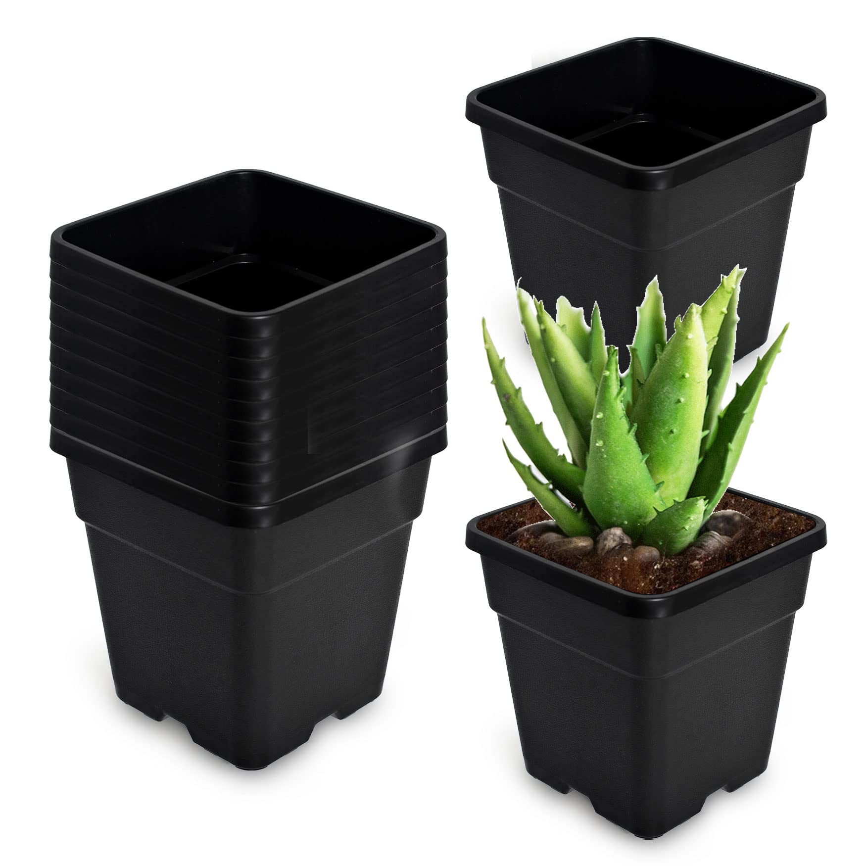 Photo 1 of WFLNHB 1 Gallon 10 Pcs Square Plastic Plant Pots Flexible Nursery Pot Planter Nursery Pots Suitable for Flower Vegetables Succulents Black