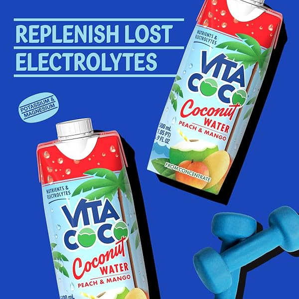 VITA COCO COCONUT WATER, PEACH & MANGO – NATURALLY HYDRATING ELECTROLYTE DRINK – SMART ALTERNATIVE TO COFFEE, SODA, AND SPORTS DRINKS – GLUTEN FREE – 16.9 FL OZ (PACK OF 12)