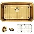 MONSINTA Gold Kitchen Sink, 29.5" x 18” x 9" Single Bowl Kitchen Sinks, 29.5 Inch Large and Deep Undermount Style Sink,30"x18" Stainless Steel Material with Sink Grid and Sink Drain Assembly