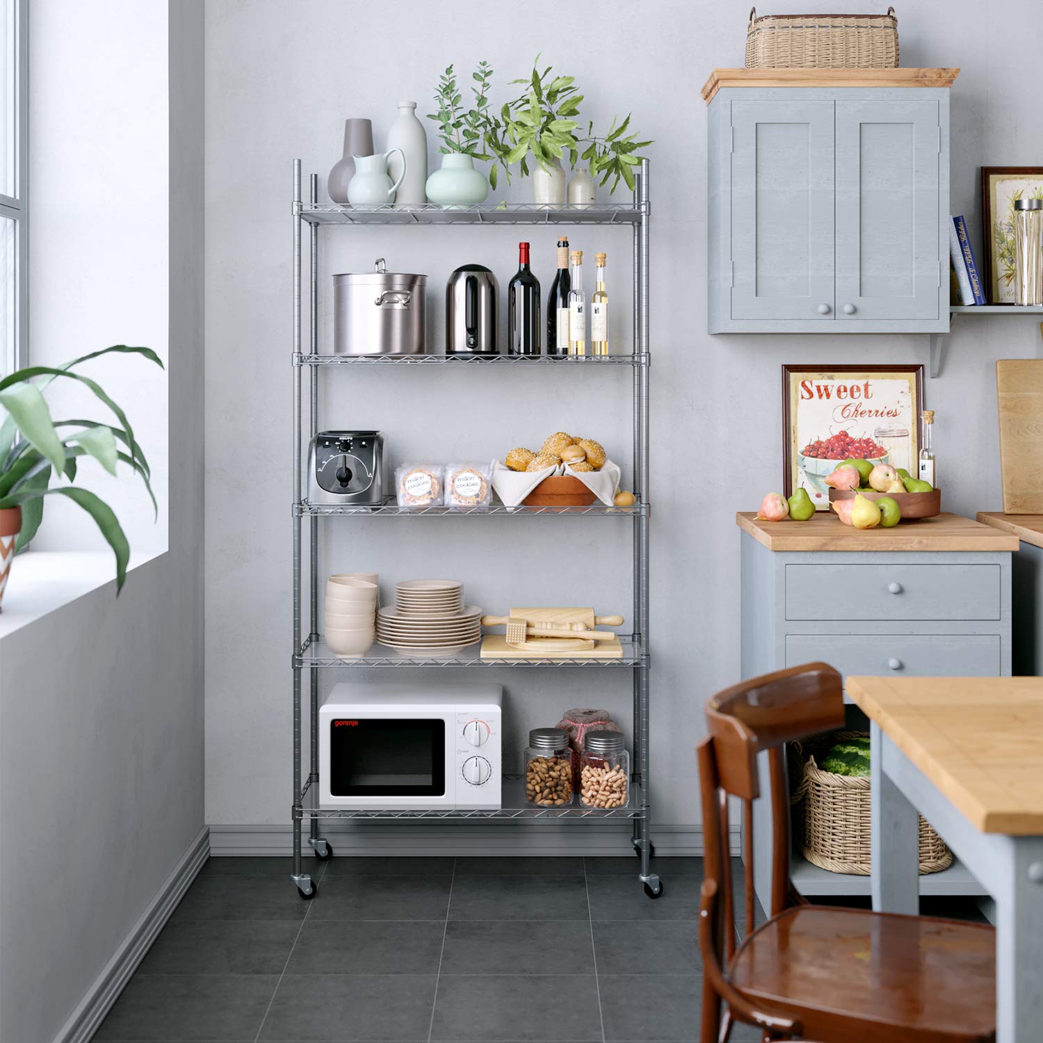 Homfa Estantería Metálica Estantería Almacenaje con Ruedas de 5