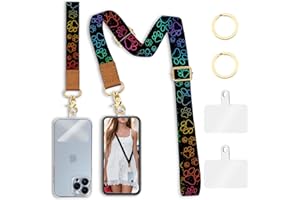 Piefly Phone Lanyard Crossbody Wrist Strap, Cute Cat Dog Paw Cell Phone Lanyards for Around the Neck Wristlet Shoulder, Adjustable Phone Strap for Car Keys Keychain Wallet Phone Case ID Badge Black