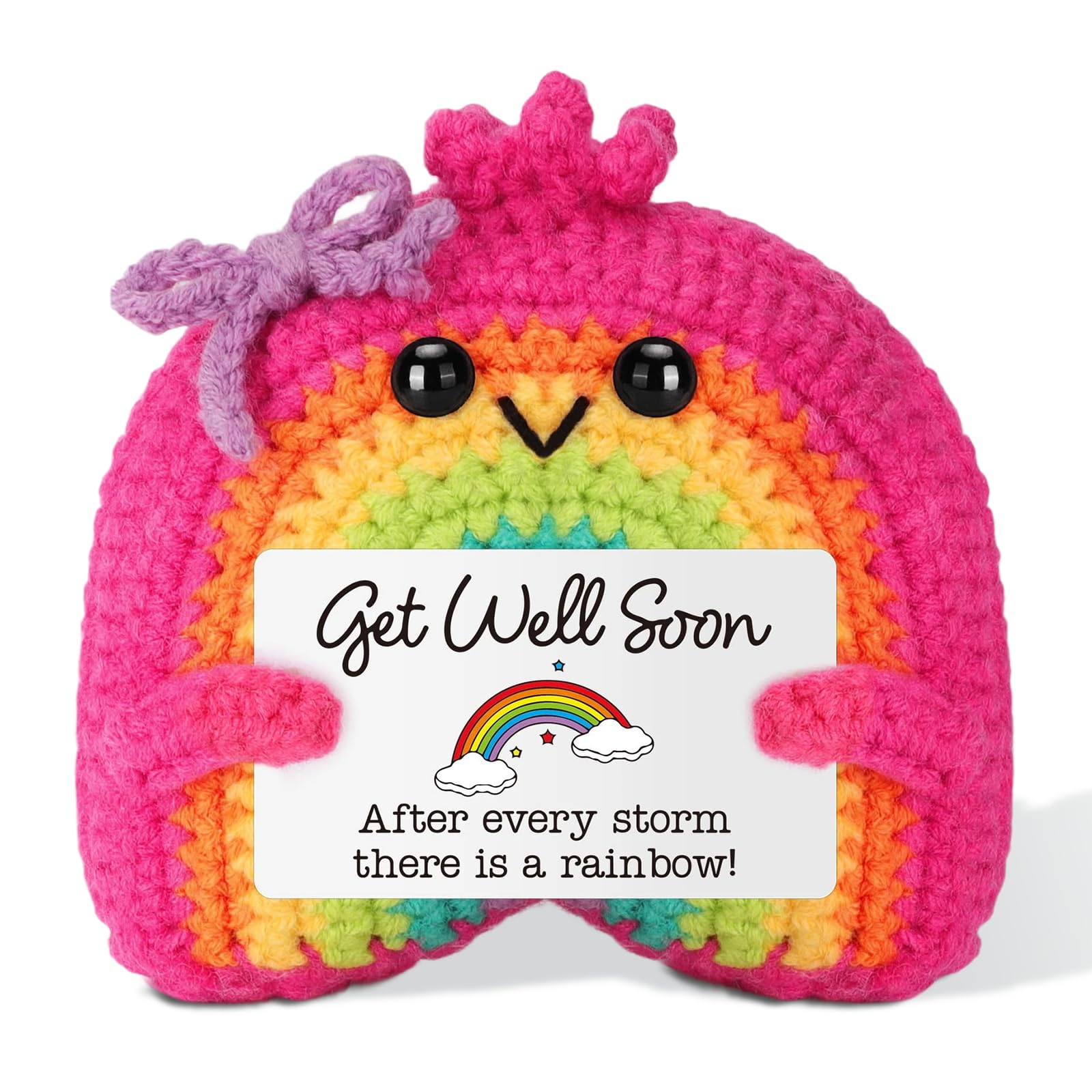 Qubitly Handmade Rainbow Crochet Doll, Get Well Soon Adorable Positive Rainbow Crochet with Soft Yarn and Plush Cotton Filling, Thoughtful Emotional Support Gift for Encouragement — image 1
