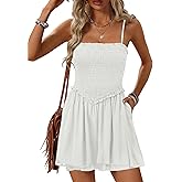 Relipop Womens Romper 2026 Summer Casual Smocked Sleeveless Spaghetti Strap Double Layer Mini Shorts Jumpsuit & Pockets