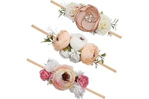 mligril Baby Girl Floral Headbands- 3pcs Nylon Headband Handmade Flower Crown Elastic Hairband Newborn Toddler Hair Accessories Gifts for Girls （1-6 years old）