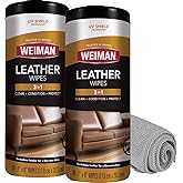 Weiman Leather Cleaner Wipes - Clean Condition UV Protection Help Prevent Cracking or Fading of Furniture, Car Interior, Couch, and Shoes, 2 Pack with Microfiber Cloth