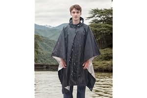 3-in-1 Hooded Rain Poncho for Adults, Waterproof Multi-Functional Outdoor Poncho for Hiking/Camping and Travel， Black Silver-