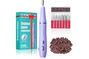 COSLUS Cordless Electric Nail Drill File: Nail Drill Machine with Stepless Speed Knob for Acrylic Gel Dip Powder Polish, Professional Portable Manicure Pedicure Rechargeable for Home Salon Use Purple