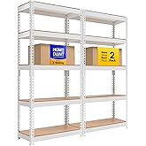 HOMEDANT 5 Tier Laminated White Boltless Metal Shelving Unit Adjustable Garage Storage Utility Rack Heavy Duty Shelves Organization Multipurpose Shelf Warehouse Pantry 28" W x 12.3" D x 59.5" H 2Pack