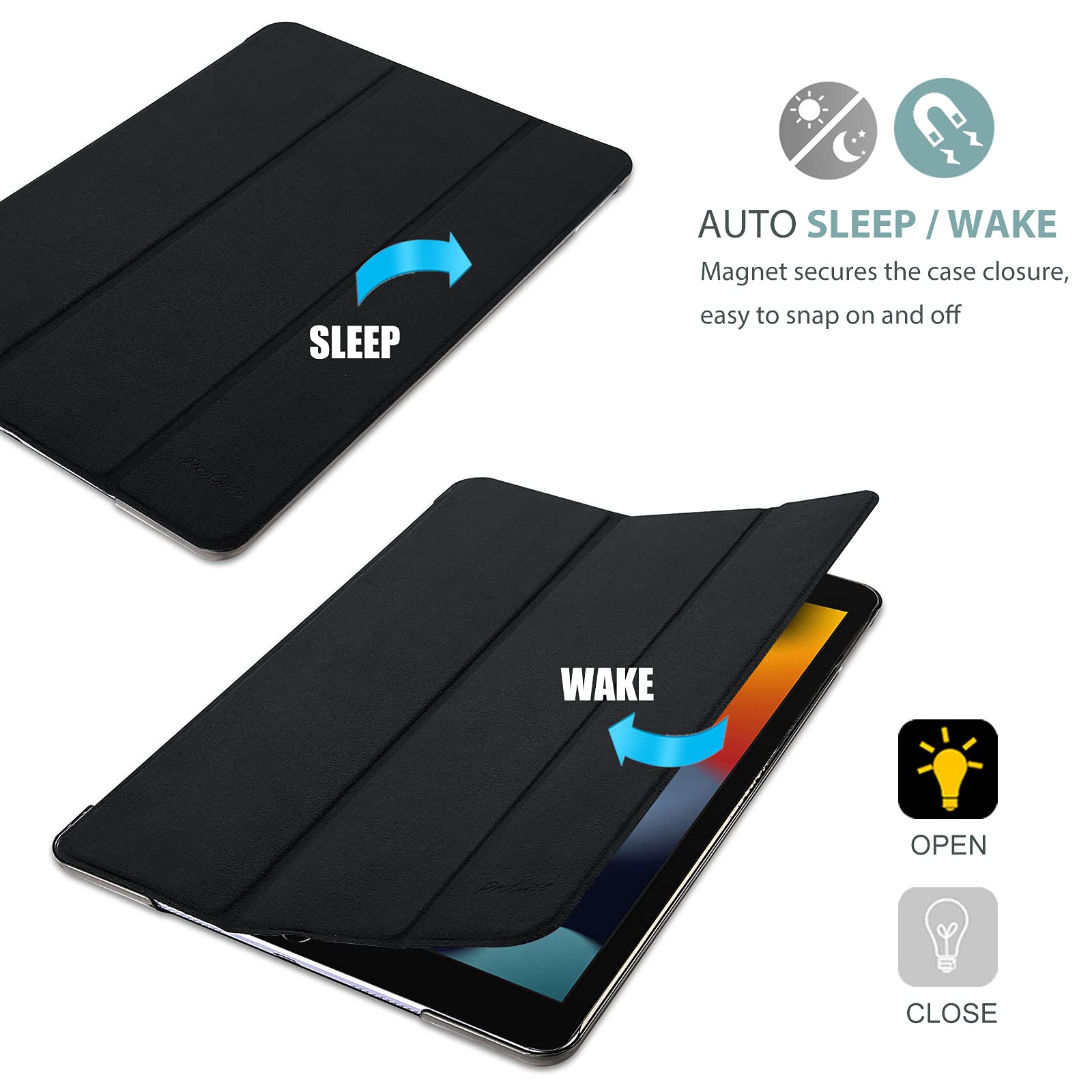 ProCase for iPad 9th/ 8th/ 7th Generation Case 10.2 Inch (2021/2020/2019 Release), 10.2 iPad Case 9th/ 8th/ 7th Gen Cover, Slim Smart Cover with Translucent Hard Shell Back -Matte Black
