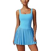 ABOCIW Womens Square Neck Tennis Dress Built in Shorts Pleated Backless Golf Athletic Dress with Pockets
