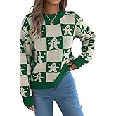 TYHOTULY Women's Knit Winter Sweater Christmas Tree Snowflake Snowman Checkered Color Block Pullover Tops Trendy Y2k Clothes