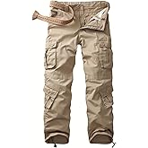 AKHIKING Men's Camo Cargo Work Pants Ripstop Lightweight Wild Army Military BDU Outdoor Trousers with 8 Pocktets (No Belt)