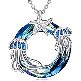 Jellyfish Necklace S925 Sterling Silver Crystal Jellyfish Pendant Ocean Necklaces Jewelry For Women Lover Beach Gifts