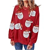 Ecosunny Christmas Sweatshirts Womens Sequin Santa Graphic Shirt Csausl Crewneck Long Sleeve Holiday Pullover Tops