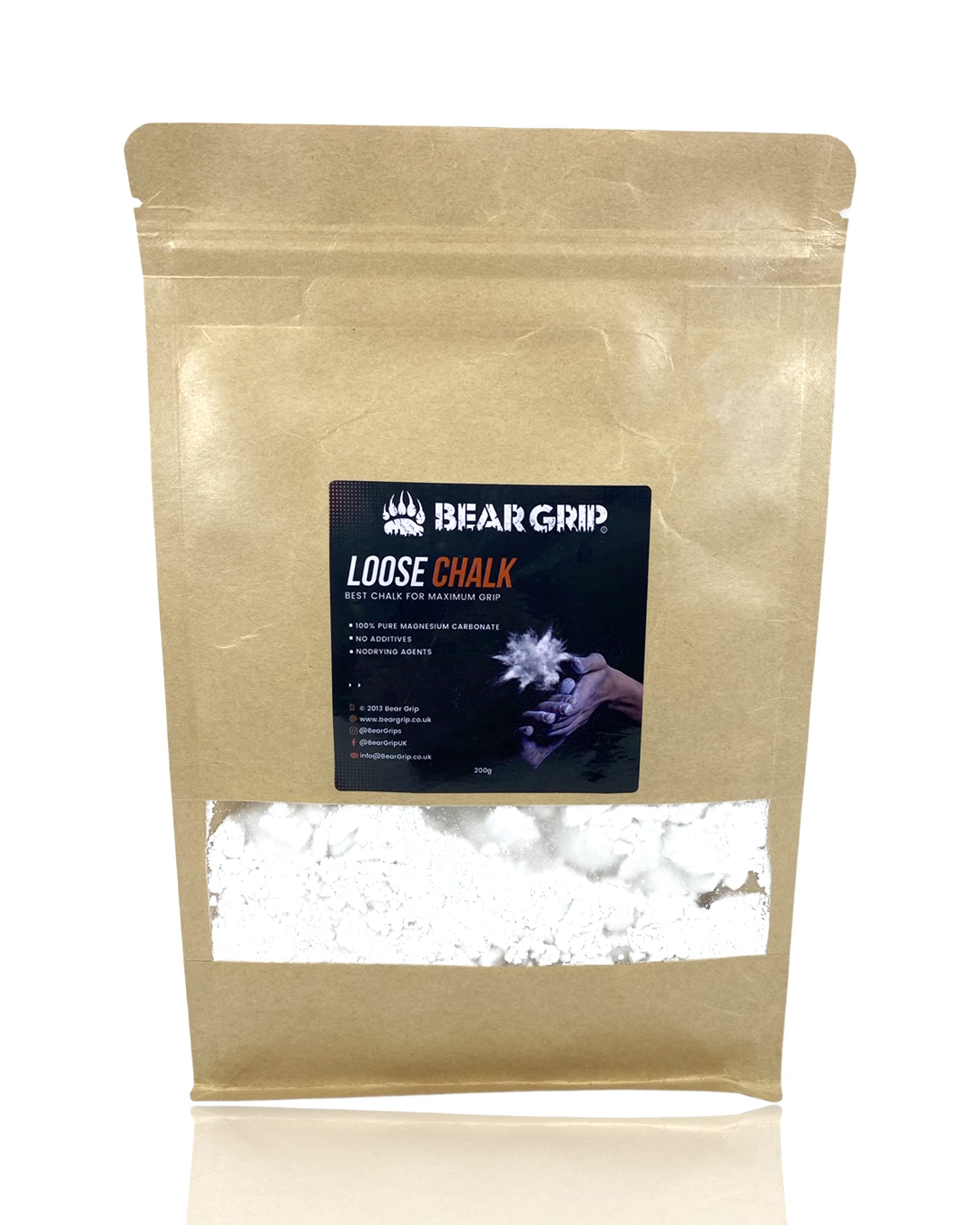 BEAR GRIP Loose Climbing Chalk Powder – Lifting & Gymnastics Chalk 100% Magnesium Carbonate, Ideal for Rock Climbing, Bouldering, Weightlifting, Calisthenics, Gym Training & Pole Dancing - 200 grams