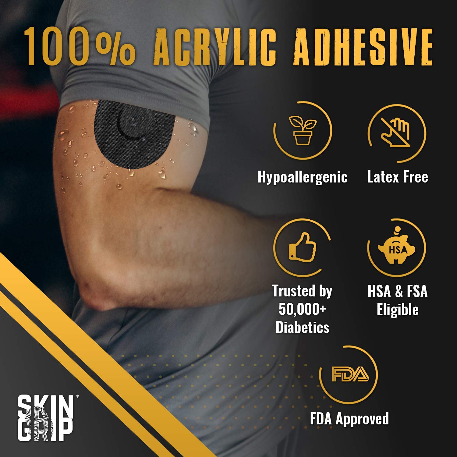 Skin Grip CGM Sensor Patches Compatible with Medtronic Guardian (20-Pack), Waterproof & Sweatproof for 10-14 Days, Pre-Cut Adhesive Tape, Continuous Glucose Monitor Patch, Black