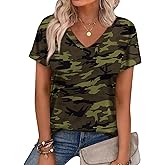 WEESO Womens T Shirts Short Sleeve Summer Tops Cute V Neck Casual Blouses