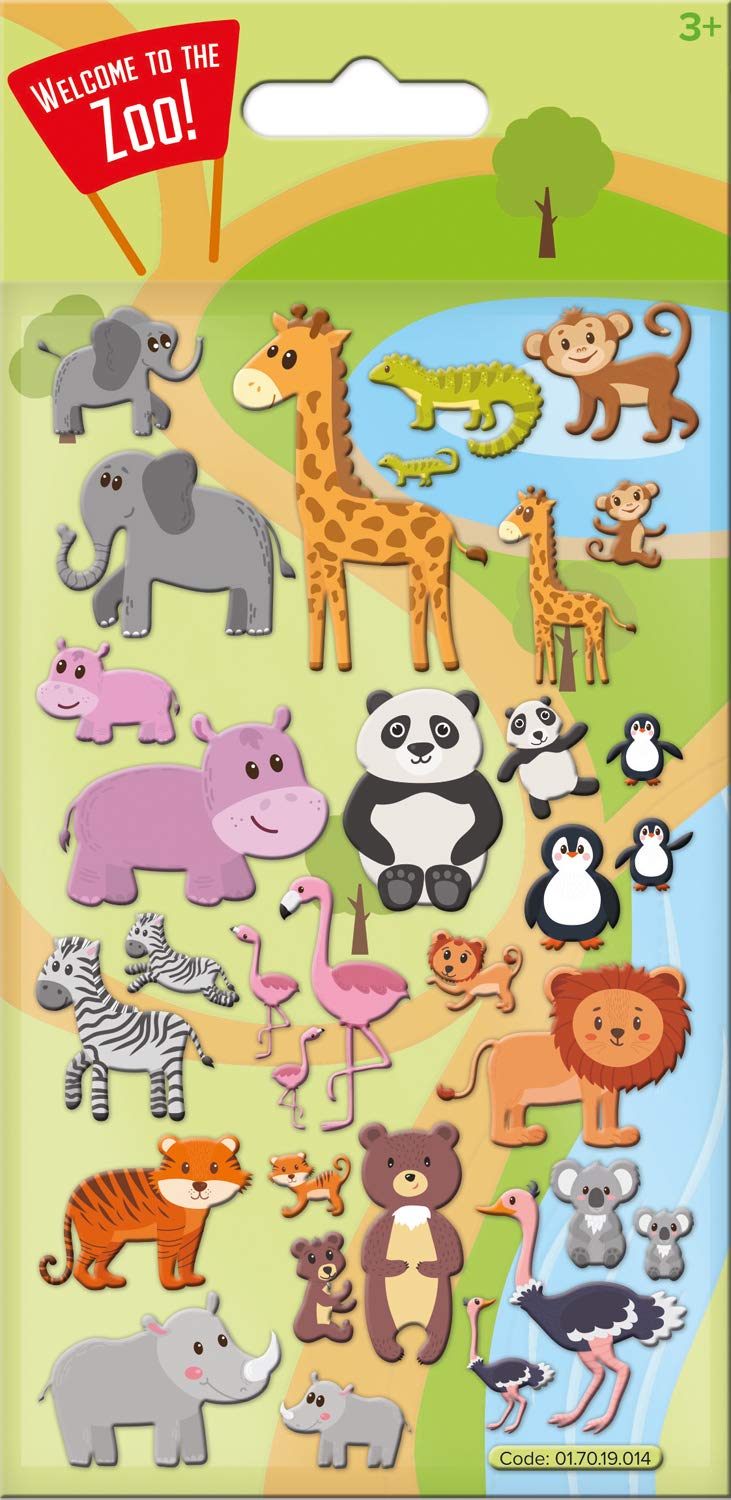 Paper Projects 01.70.19.014 Cute Zoo 3D Foam Reusable Craft Stickers, Multicoloured, 19.5cm x 9.5cm