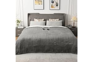 WOOMER [5-Year Warranty Heated Blanket King Size,Durable Flannel and Soft Sherpa,Dual Control,90” × 100” Electric Blanket, 10 Heat Levels&0.5-12h auto-Off, Overheat Protection,Energy Efficient