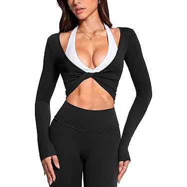 Top De Baile Y Yoga Para Mujer - Cuello En V, Mangas Largas, Cordones En Espalda - Tela Viscosa/Spandex, Cómodo Y Elástico