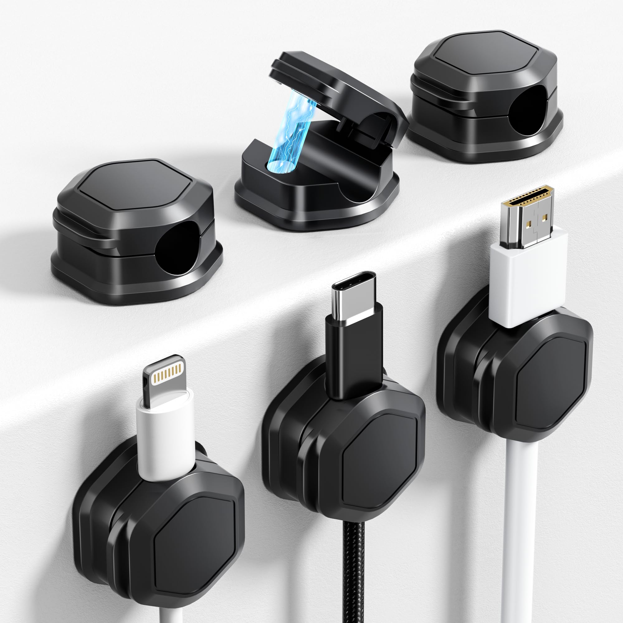 Photo 1 of 6 Pack Magnetic Cable Clips [Cable Smooth Adjustable] Cord Organizer - Cuworlis Adhesive Wire Holder, Under Desk Cord Holder Keeper for Home Office Desk Phone Car Wall Desktop Nightstand Cabinet