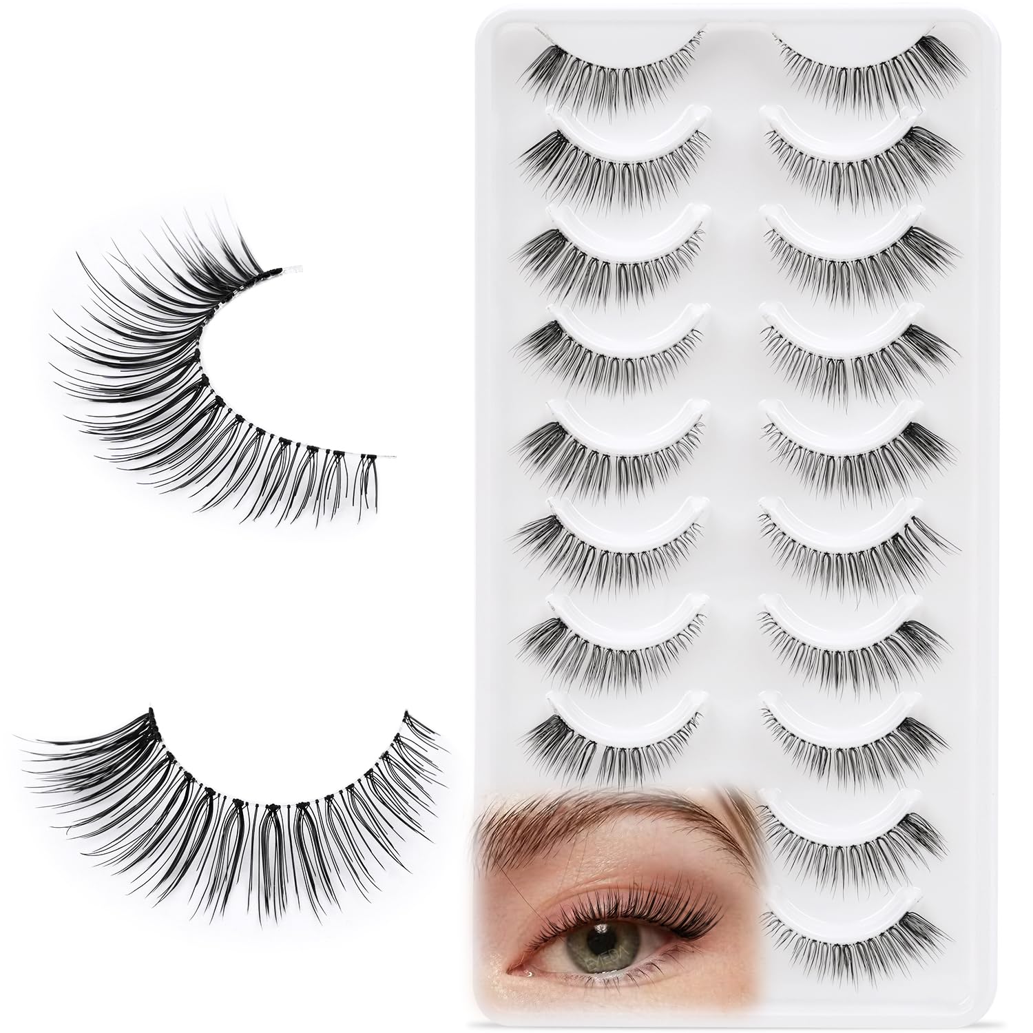 EMEDA Cat eye lashes Natural false eyelashes 10 pairs Wispies Soft fake lashes Multipack Natural look eyelashes 100% handmade Cateye lashes (Cinderella) — image 1