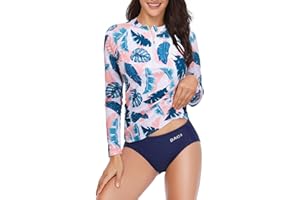 Daci Women Rash Guard Long Sleeve Zipper Bathing Suit with Built in Bra Swimsuit UPF 50
