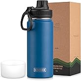 koodee Insulated Water Bottle, 18 oz Stainless Steel Double Wall Vacuum Wide Mouth Sport Bottle with Leakproof Spout Lid (Navy)