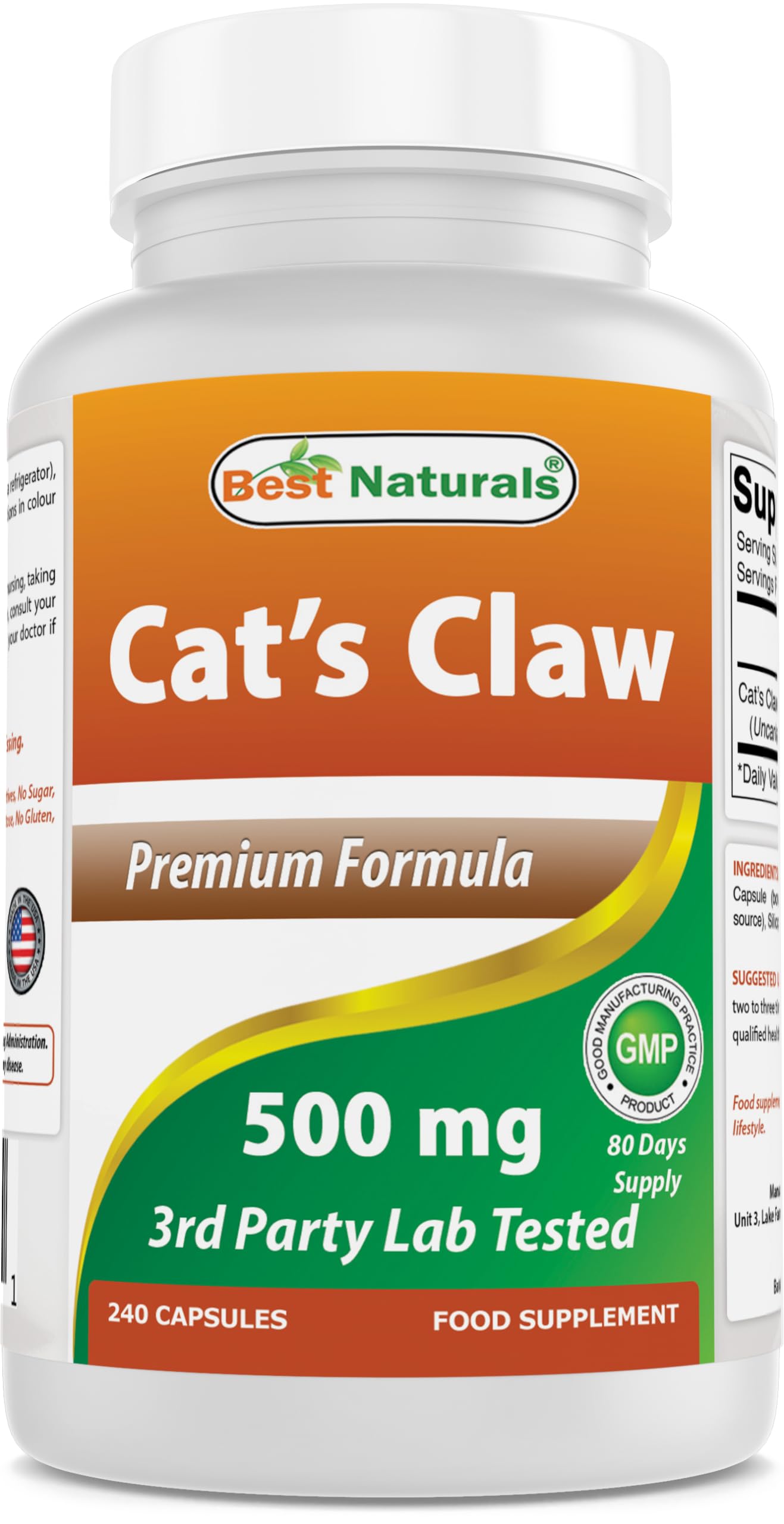 Best Naturals Cat's Claw Capsule, 500 mg, 240 Count
