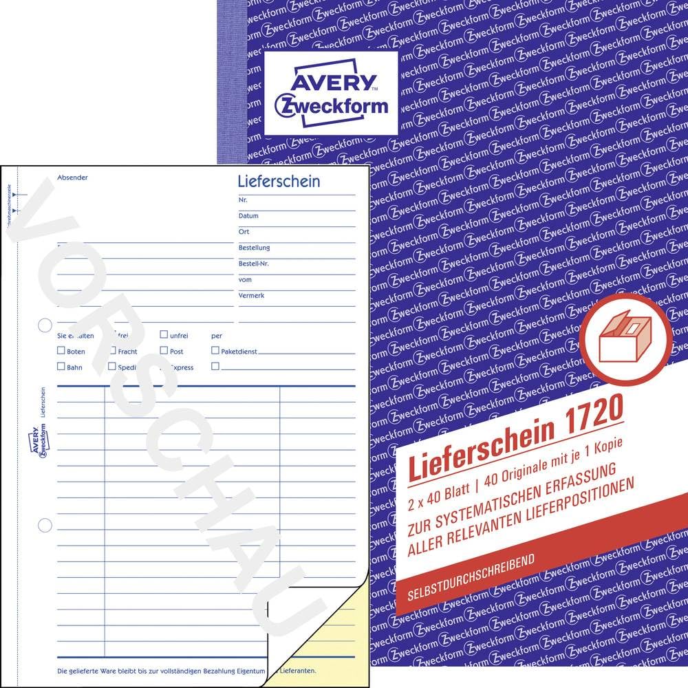Avery Zweckform 1720 Delivery Note Book A5 2 x 40 Pages (German Text)