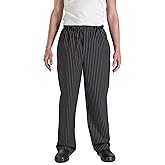 Mercer Culinary M60030BFPM Millennia Men's Black Cook Pants with White Fine Pinstripe, Medium