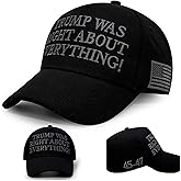 Jixrenda 45-47 Baseball Cap Trucker Hat Sports Hat Embroidered with Trump was Right About Everything and USA Flag for Mens Women Dad Mom, Adjustable Strap Closure Black